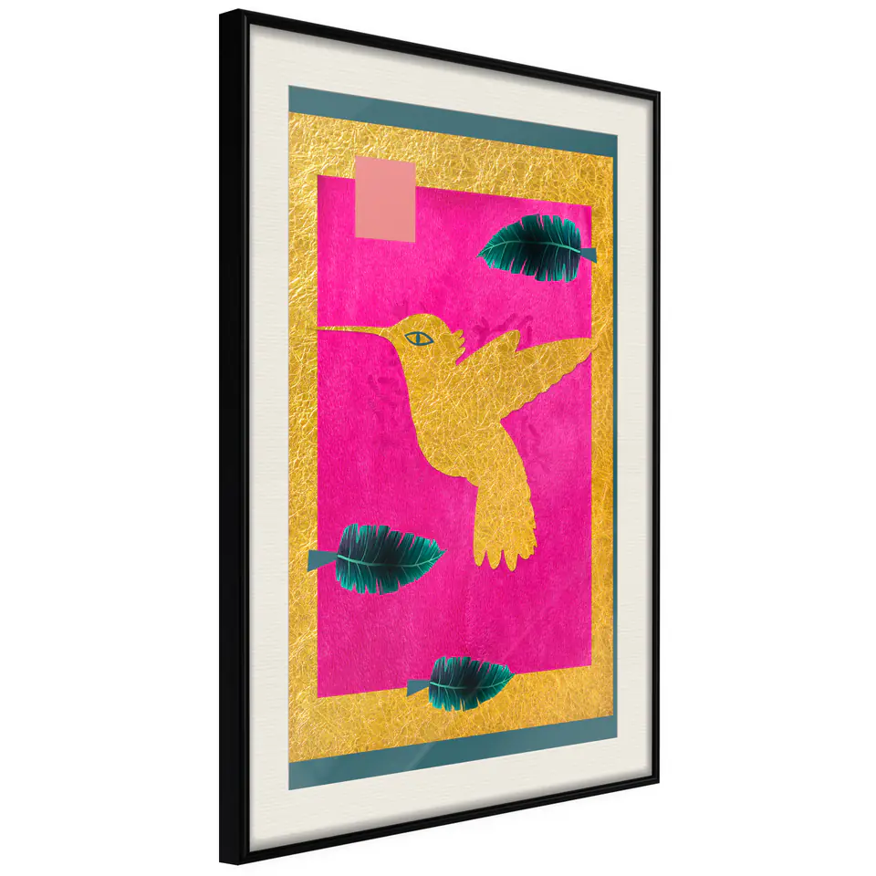 ⁨Plakat - Złoty koliber [Poster] (rozmiar 20x30, wykończenie Rama czarna z passe-partout)⁩ w sklepie Wasserman.eu