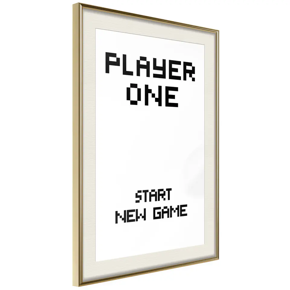 ⁨Plakat - Start new game [Poster] (rozmiar 20x30, wykończenie Rama złota z passe-partout)⁩ w sklepie Wasserman.eu