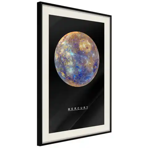 ⁨Poster - Solar system: Mercury (size 30x45, finish Black frame with passe-partout)⁩ at Wasserman.eu
