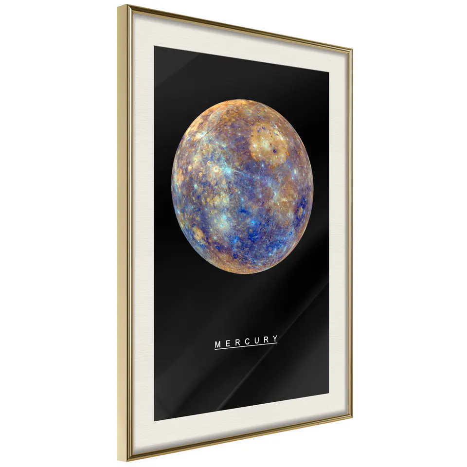 ⁨Poster - Solar System: Mercury (size 20x30, finish Gold frame with passe-partout)⁩ at Wasserman.eu