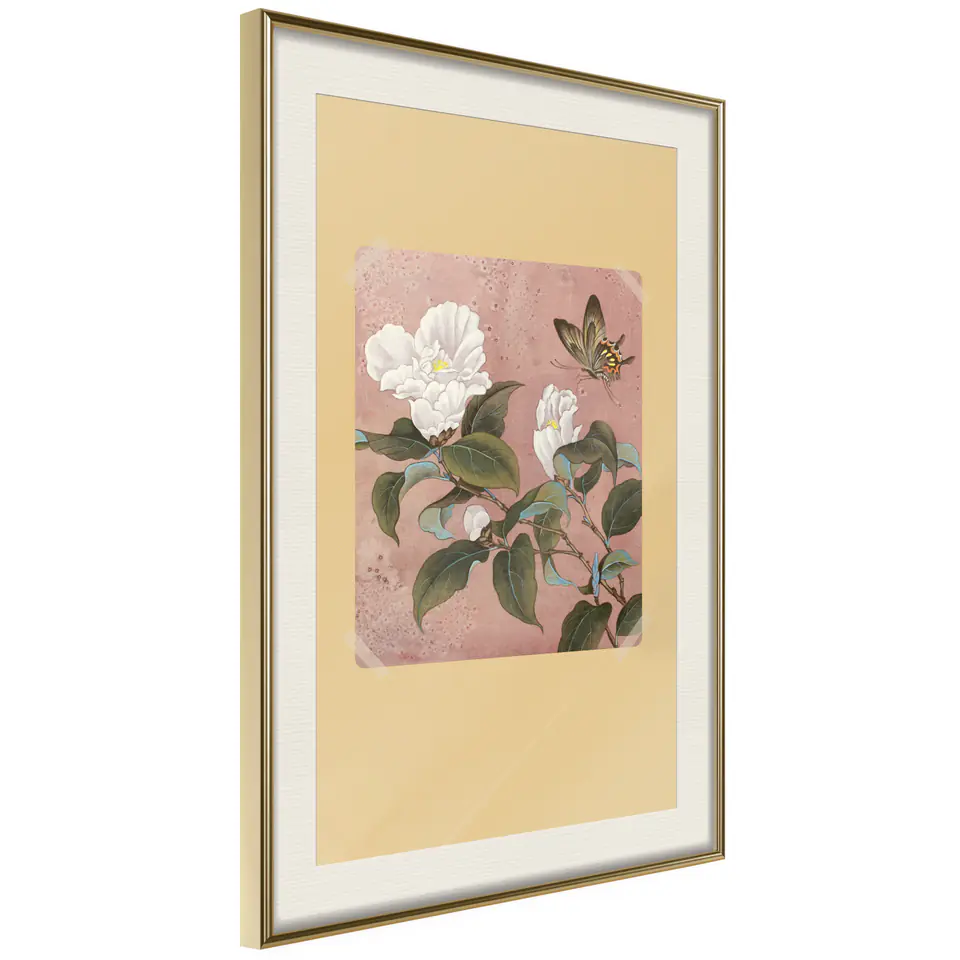 ⁨Poster - Rhododendron and butterfly (size 20x30, finish Gold frame with passe-partout)⁩ at Wasserman.eu