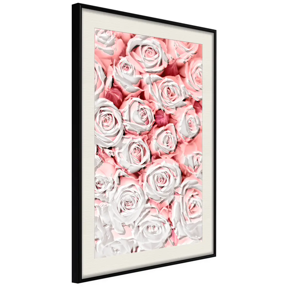 ⁨Plakat - Białe róże [Poster] (rozmiar 20x30, wykończenie Rama czarna z passe-partout)⁩ w sklepie Wasserman.eu