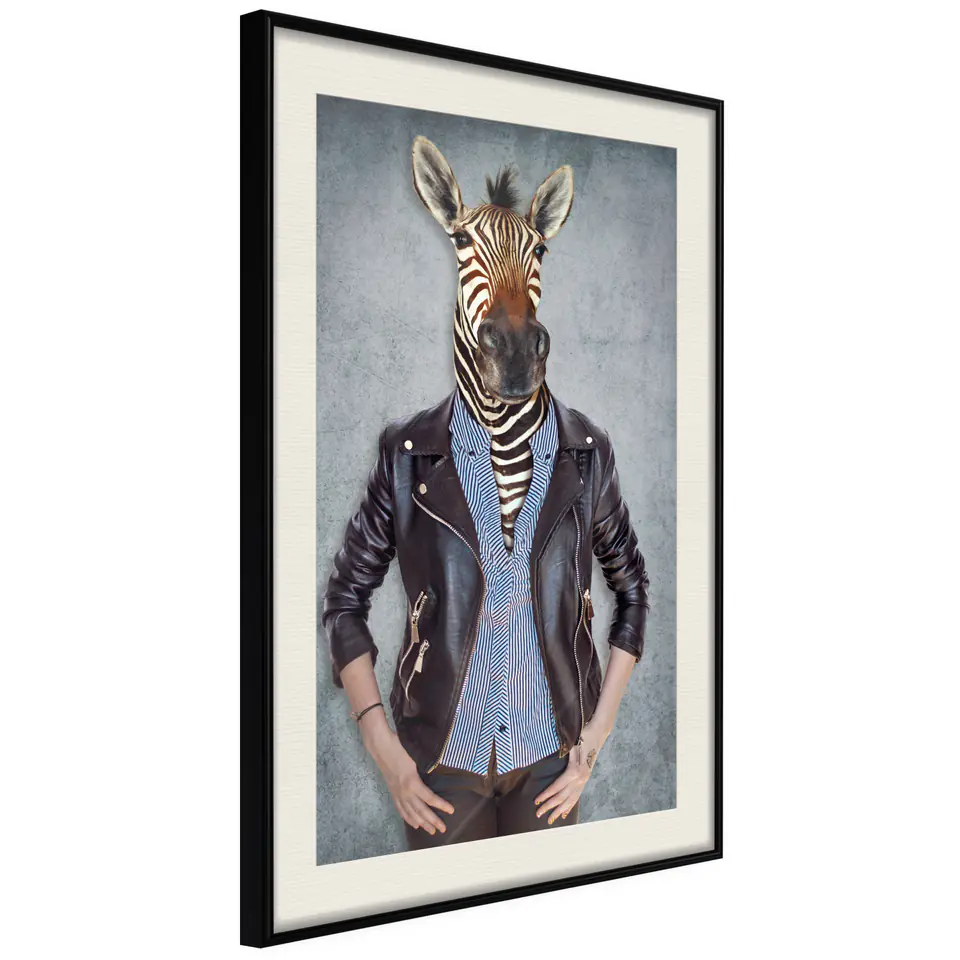 ⁨Plakat - Zebra Ewa [Poster] (rozmiar 20x30, wykończenie Rama czarna z passe-partout)⁩ w sklepie Wasserman.eu