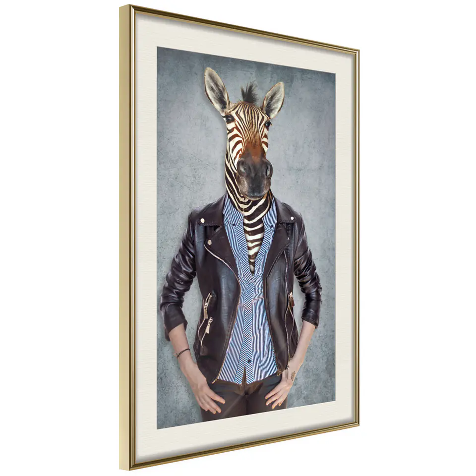 ⁨Poster - Animal alter ego: Zebra (size 20x30, finish Gold frame with passe-partout)⁩ at Wasserman.eu
