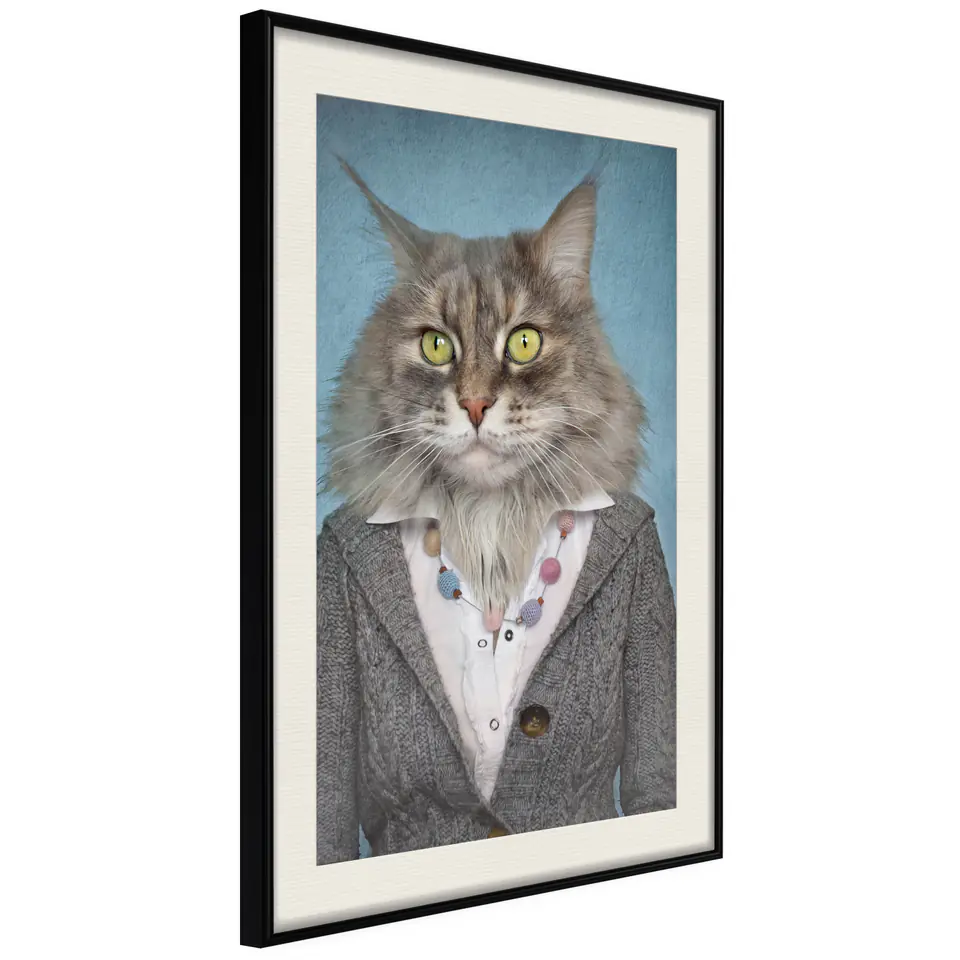 ⁨Poster - Animal alter ego: Cat (size 20x30, finish Black frame with passe-partout)⁩ at Wasserman.eu