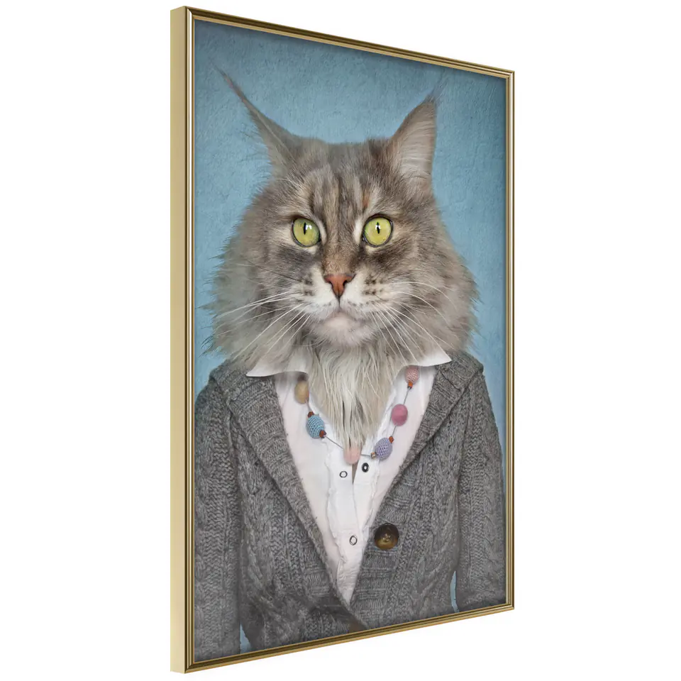 ⁨Poster - Animal alter ego: Cat (size 20x30, finish Gold frame)⁩ at Wasserman.eu