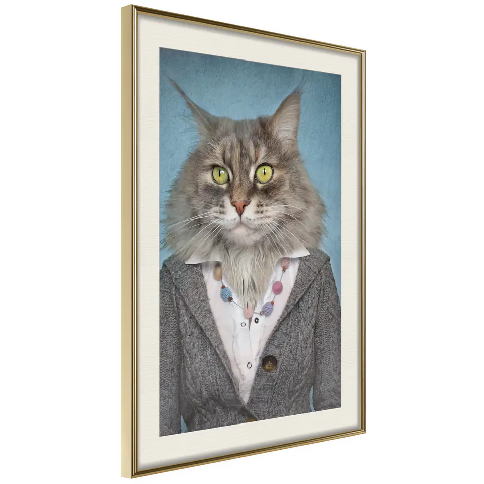 ⁨Poster - Animal alter ego: Cat (size 20x30, finish Gold frame with passe-partout)⁩ at Wasserman.eu