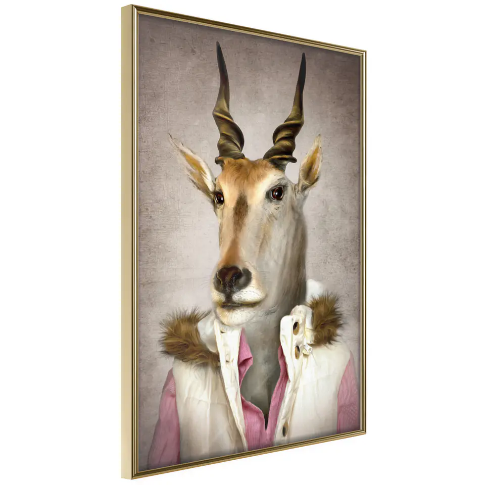 ⁨Poster - Animal alter ego: Antelope (size 20x30, finish Gold frame)⁩ at Wasserman.eu