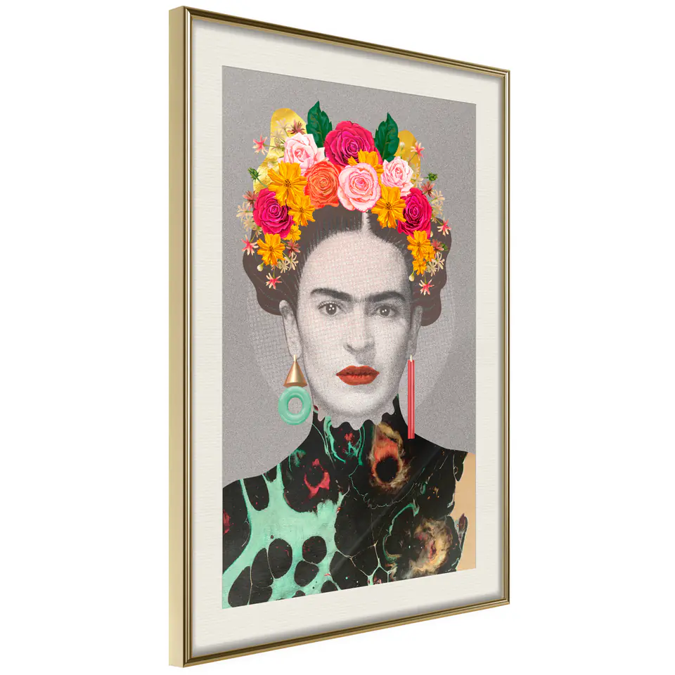 ⁨Poster - Charismatic Frida (size 20x30, finish Gold frame with passe-partout)⁩ at Wasserman.eu