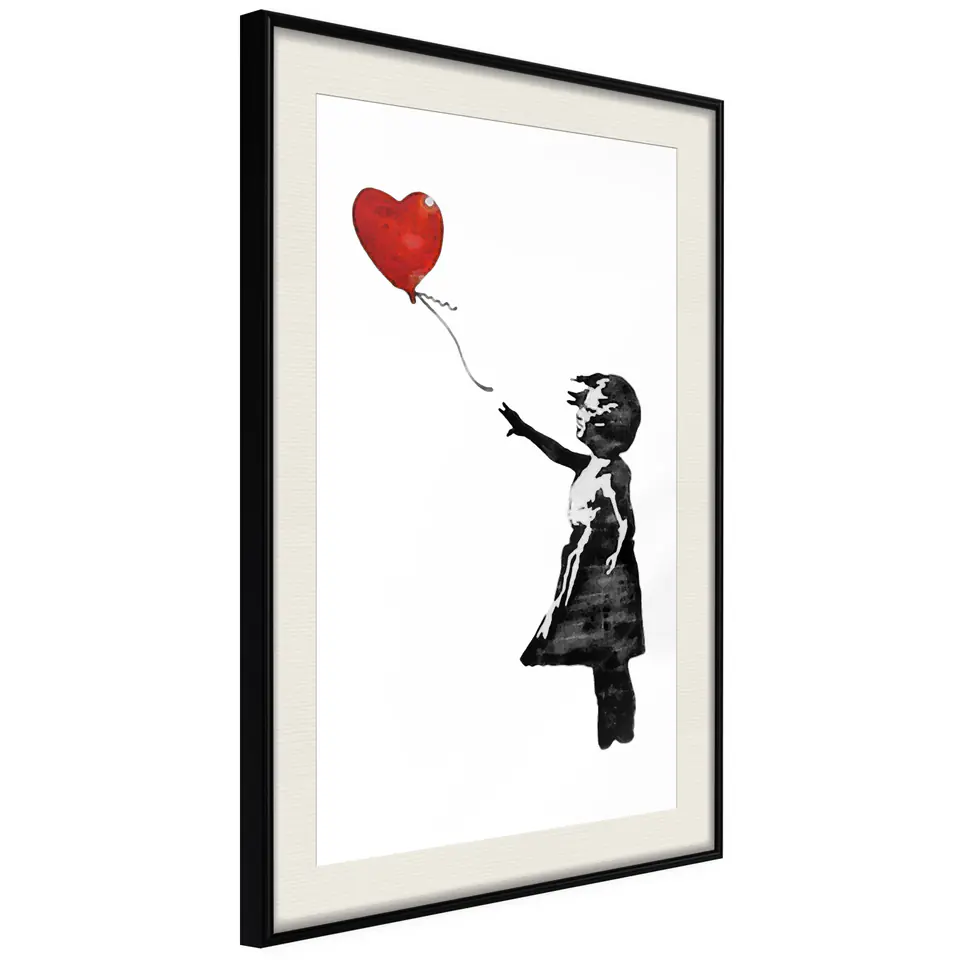 ⁨Plakat - Banksy: Dziewczynka z balonem [Poster] (rozmiar 20x30, wykończenie Rama czarna z passe-partout)⁩ w sklepie Wasserman.eu