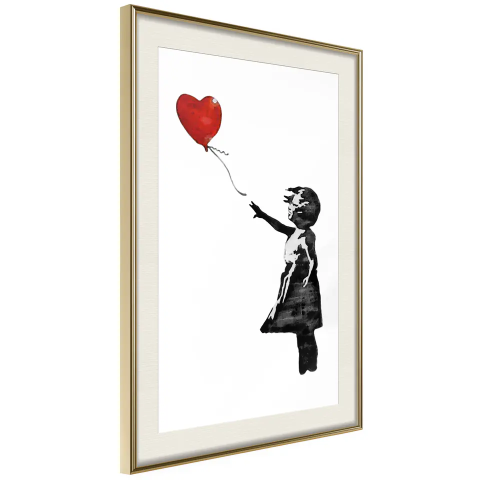 ⁨Plakat - Banksy: Dziewczynka z balonem [Poster] (rozmiar 20x30, wykończenie Rama złota z passe-partout)⁩ w sklepie Wasserman.eu