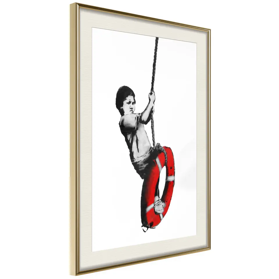 ⁨Poster - Banksy: Swinger (size 20x30, finish Gold frame with passe-partout)⁩ at Wasserman.eu