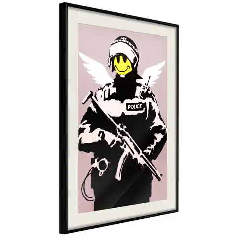 ⁨Poster - Banksy: Flying Copper (size 30x45, finish Black frame with passe-partout)⁩ at Wasserman.eu