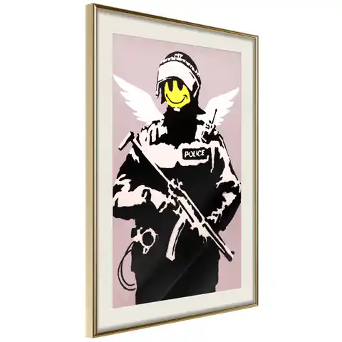 ⁨Poster - Banksy: Flying Copper (size 30x45, finish Gold frame with passe-partout)⁩ at Wasserman.eu