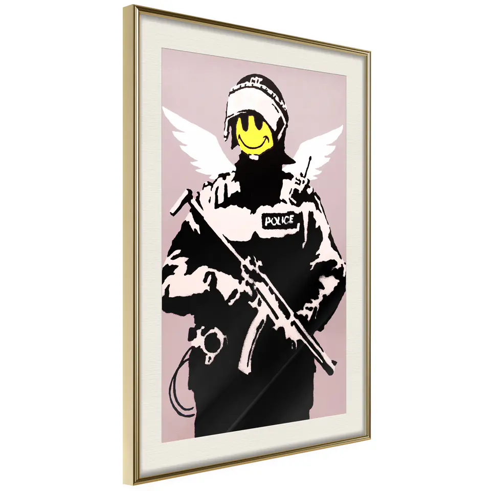 ⁨Poster - Banksy: Flying Copper (size 20x30, finish Gold frame with passe-partout)⁩ at Wasserman.eu