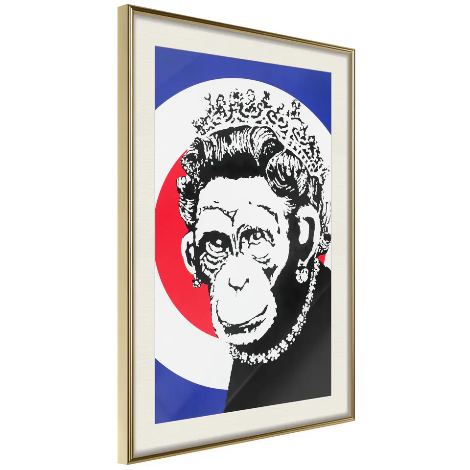 ⁨Poster - Banksy: Monkey Queen (size 20x30, finish Gold frame with passe-partout)⁩ at Wasserman.eu
