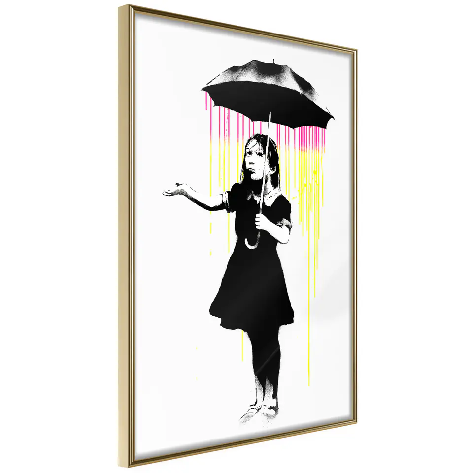 ⁨Plakat - Dziewczynka z parasolką [Poster] (rozmiar 30x45, wykończenie Rama złota)⁩ w sklepie Wasserman.eu
