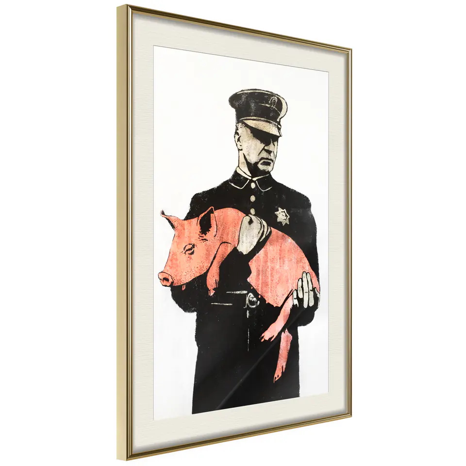 ⁨Poster - Pig (size 30x45, finish Gold frame with passe-partout)⁩ at Wasserman.eu