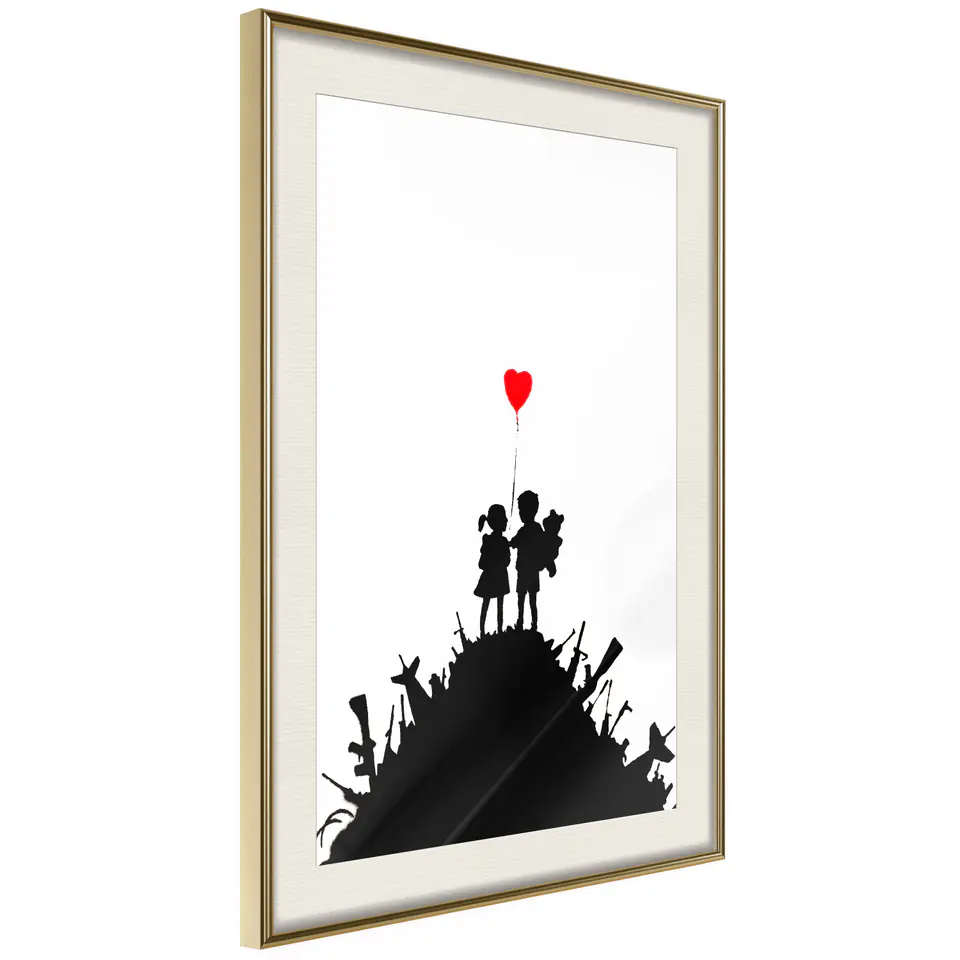 ⁨Poster - Banksy: Kids on Guns (size 20x30, finish Gold frame with passe-partout)⁩ at Wasserman.eu