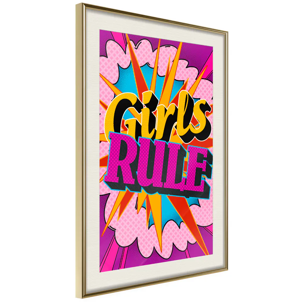 ⁨Poster - Girls rule (color) (size 20x30, finish Gold frame with passe-partout)⁩ at Wasserman.eu