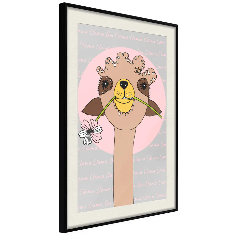 ⁨Poster - Lovely llama (size 30x45, finish Black frame with passe-partout)⁩ at Wasserman.eu