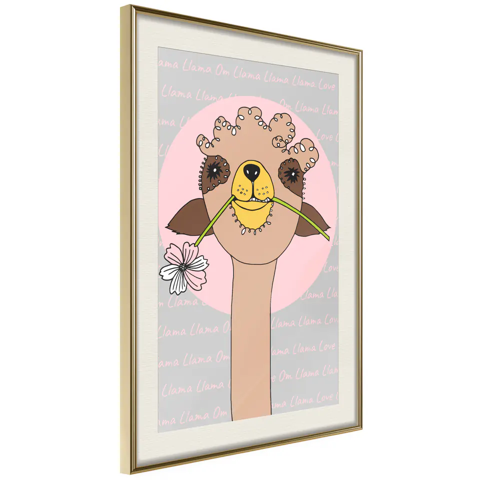 ⁨Plakat - Wesoła lama [Poster] (rozmiar 30x45, wykończenie Rama złota z passe-partout)⁩ w sklepie Wasserman.eu