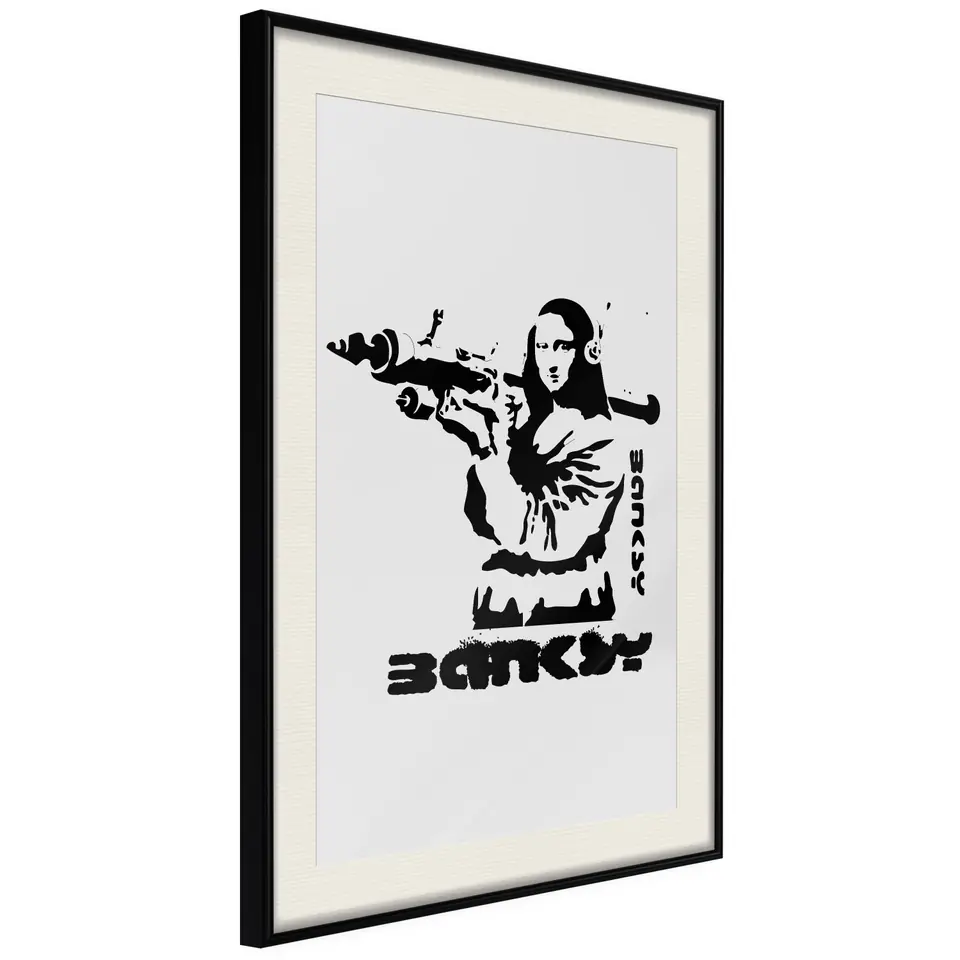 ⁨Poster - Banksy: Mona Lisa with Bazooka I (size 20x30, finish Black frame with passe-partout)⁩ at Wasserman.eu