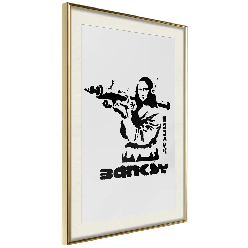 ⁨Poster - Banksy: Mona Lisa with Bazooka I (size 20x30, finish Gold frame with passe-partout)⁩ at Wasserman.eu