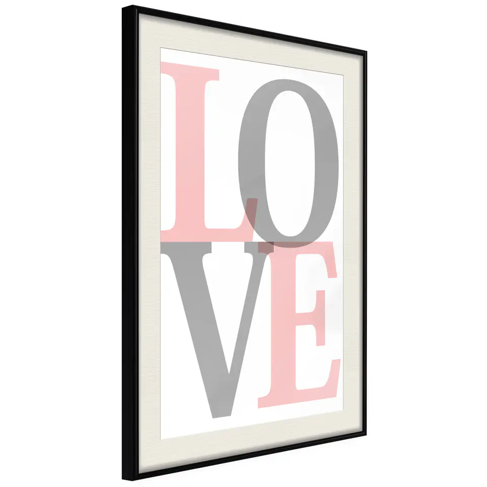 ⁨Poster - Love gray-pink (size 20x30, finish Black frame with passe-partout)⁩ at Wasserman.eu