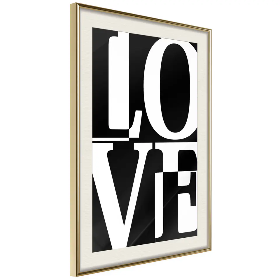 ⁨Poster - Love chessboard (size 30x45, finish Gold frame with passe-partout)⁩ at Wasserman.eu