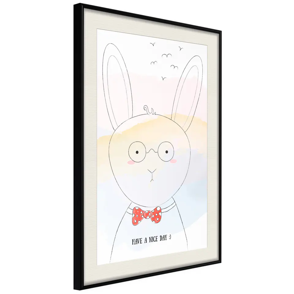 ⁨Plakat - Pozdrowienia od królika [Poster] (rozmiar 40x60, wykończenie Rama czarna z passe-partout)⁩ w sklepie Wasserman.eu