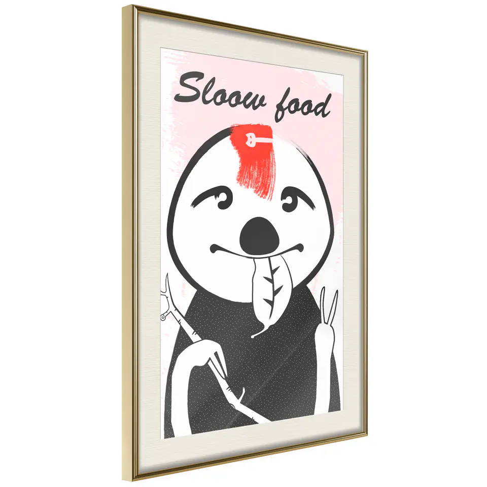 ⁨Poster - Favorite food of a sloth (size 20x30, finish Gold frame with passe-partout)⁩ at Wasserman.eu