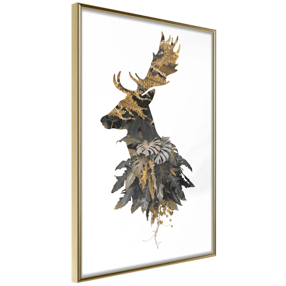 ⁨Plakat - Leśny jeleń [Poster] (rozmiar 40x60, wykończenie Rama złota)⁩ w sklepie Wasserman.eu