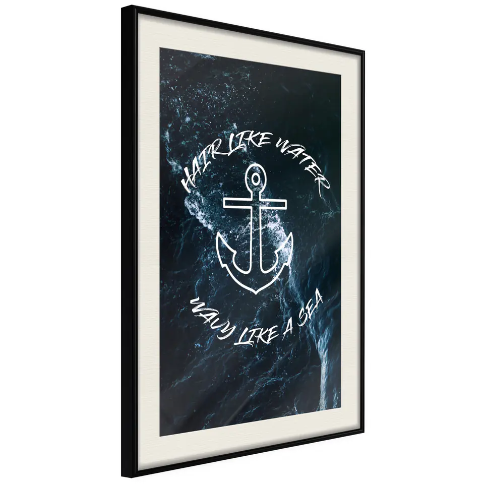 ⁨Plakat - Hair like Water, Wavy like a Sea [Poster] (rozmiar 40x60, wykończenie Rama czarna z passe-partout)⁩ w sklepie Wasserman.eu