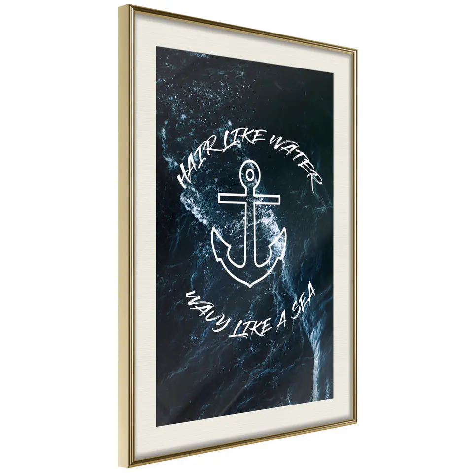 ⁨Plakat - Hair like Water, Wavy like a Sea [Poster] (rozmiar 40x60, wykończenie Rama złota z passe-partout)⁩ w sklepie Wasserman.eu