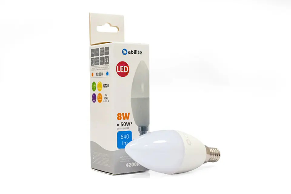 ⁨LED BULB ABILITE MILK CANDLE B.NEUTRAL E14 8W/230V 640LM C37_⁩ at Wasserman.eu