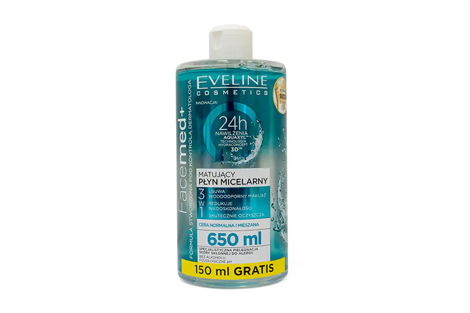 ⁨Eveline Facemed+ Mattifying Micellar Liquid 3in1 - normal and combination skin 650ml⁩ at Wasserman.eu