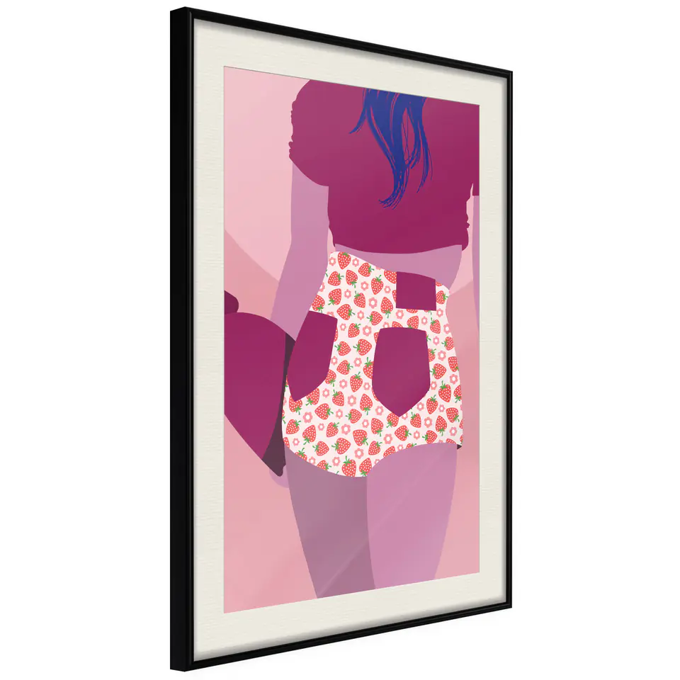 ⁨Plakat - Spodenki w truskawki [Poster] (rozmiar 20x30, wykończenie Rama czarna z passe-partout)⁩ w sklepie Wasserman.eu