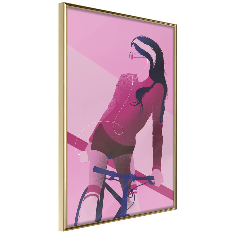 ⁨Plakat - Kobieta na rowerze [Poster] (rozmiar 40x60, wykończenie Rama złota)⁩ w sklepie Wasserman.eu