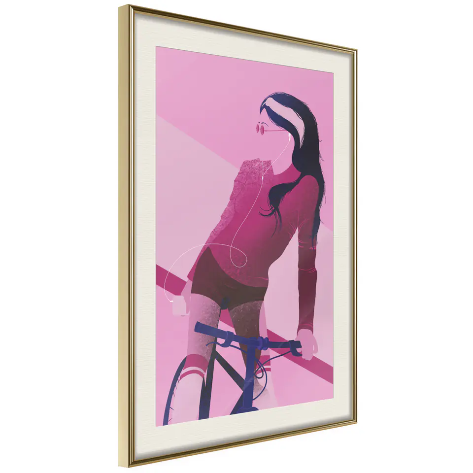 ⁨Plakat - Kobieta na rowerze [Poster] (rozmiar 40x60, wykończenie Rama złota z passe-partout)⁩ w sklepie Wasserman.eu