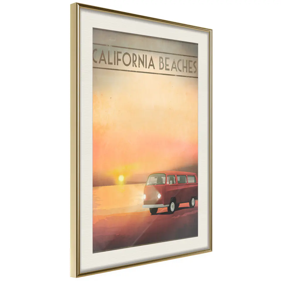 ⁨Plakat - California Beaches [Poster] (rozmiar 20x30, wykończenie Rama złota z passe-partout)⁩ w sklepie Wasserman.eu