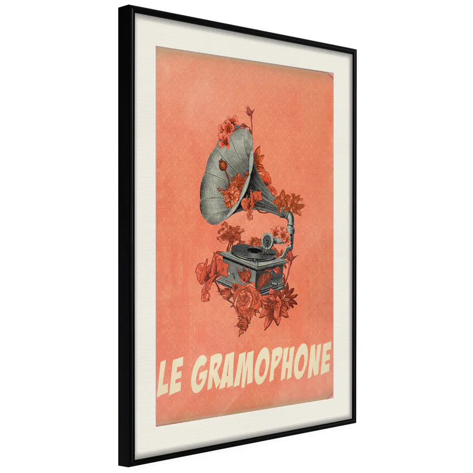 ⁨Plakat - Gramofon [Poster] (rozmiar 40x60, wykończenie Rama czarna z passe-partout)⁩ w sklepie Wasserman.eu