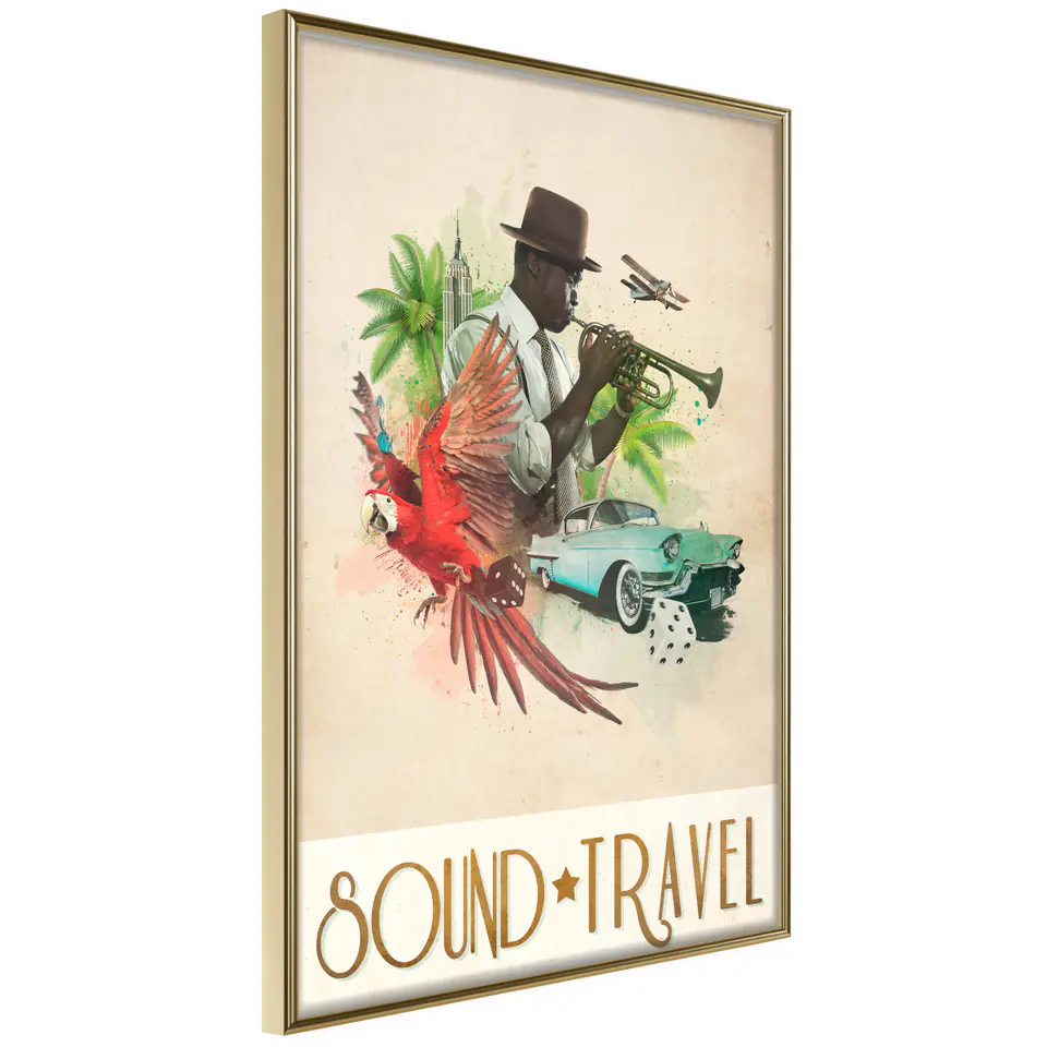 ⁨Plakat - Sound Travel [Poster] (rozmiar 20x30, wykończenie Rama złota)⁩ w sklepie Wasserman.eu