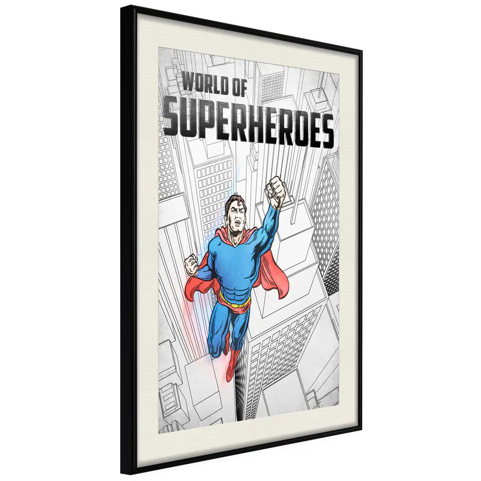 ⁨Plakat - World of Superheroes [Poster] (rozmiar 20x30, wykończenie Rama czarna z passe-partout)⁩ w sklepie Wasserman.eu