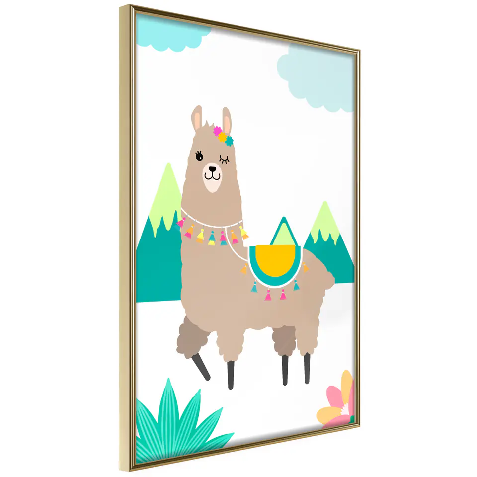 ⁨Poster - Frisky llama (size 40x60, finish Gold frame)⁩ at Wasserman.eu