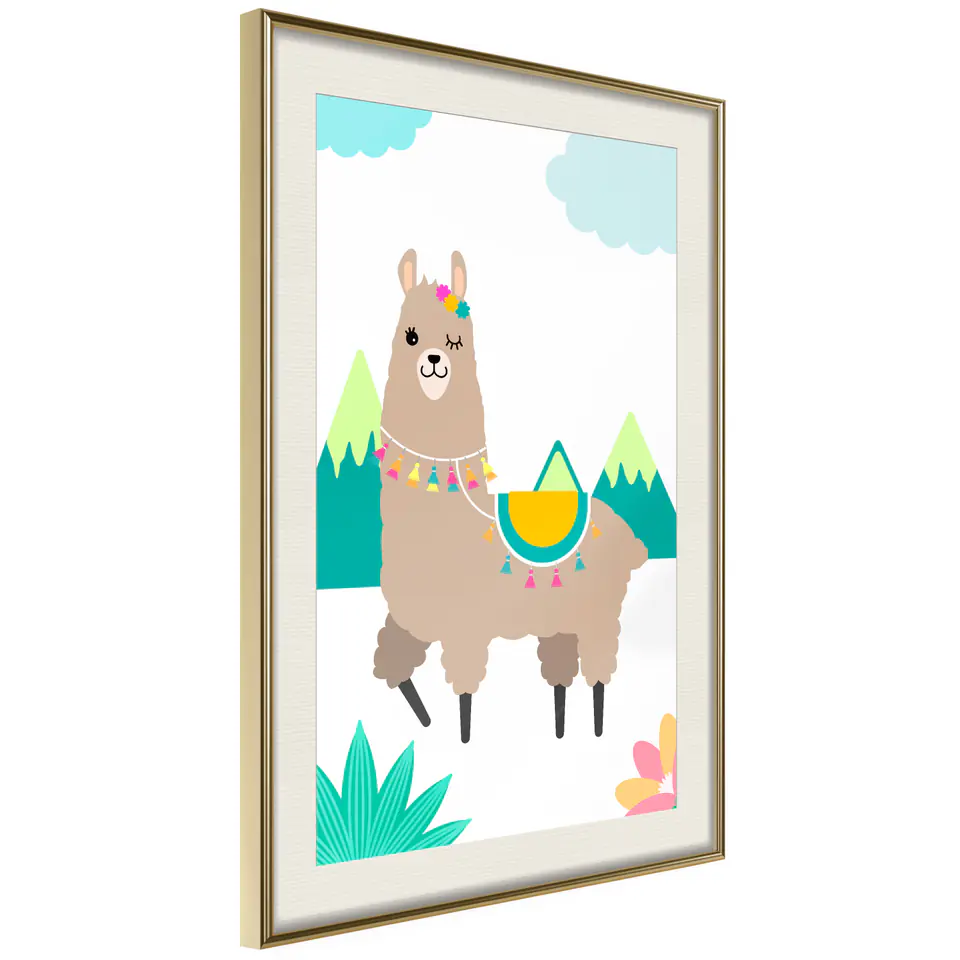 ⁨Plakat - Niezwykła lama [Poster] (rozmiar 20x30, wykończenie Rama złota z passe-partout)⁩ w sklepie Wasserman.eu