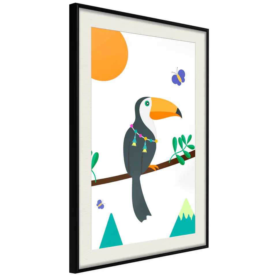⁨Poster - Fairytale toucan (size 20x30, finish Black frame with passe-partout)⁩ at Wasserman.eu