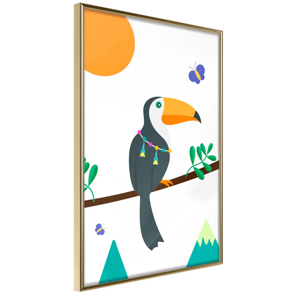 ⁨Plakat - Tukan i motyle [Poster] (rozmiar 20x30, wykończenie Rama złota)⁩ w sklepie Wasserman.eu