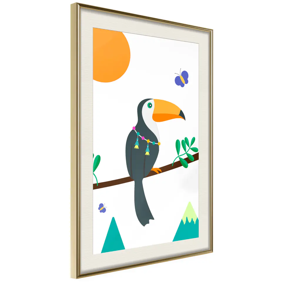 ⁨Poster - Fairytale toucan (size 20x30, finish Gold frame with passe-partout)⁩ at Wasserman.eu