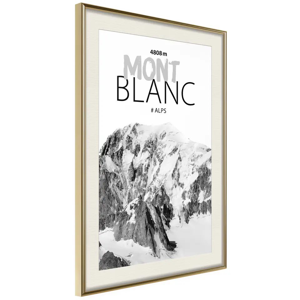 ⁨Poster - Peaks of the world: Mont Blanc (size 20x30, finish Gold frame with passe-partout)⁩ at Wasserman.eu